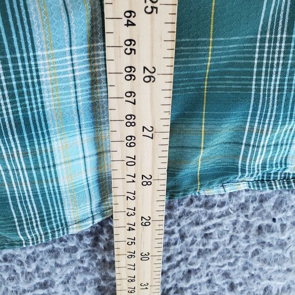 Eddie Bauer Shirt Mens Large Green Plaid Short Sleeve Button Front Nylon/Polyest - Picture 4 of 8